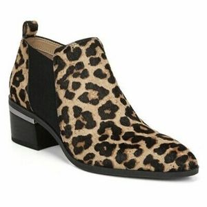 Franco Sarto Arden Leopard Print Silver Detail Block Almond-toe Booties Shoes